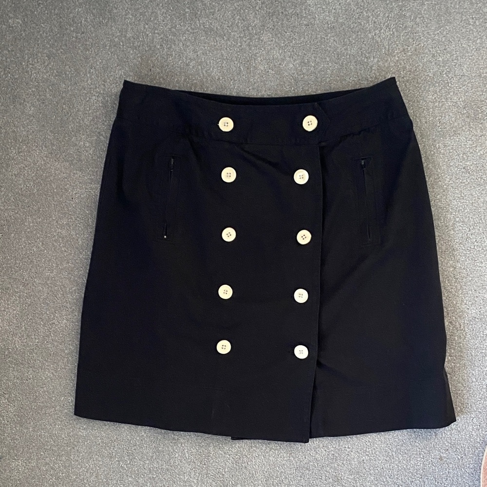 Sharagano Black Mini Skirt with White Buttons
